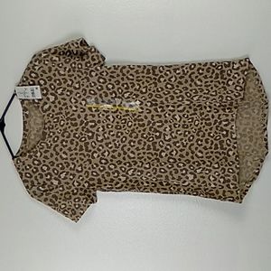 Zoe & Liv T-shirt Animal Print Khaki High Low Short Sleeve Top Size Small NWT